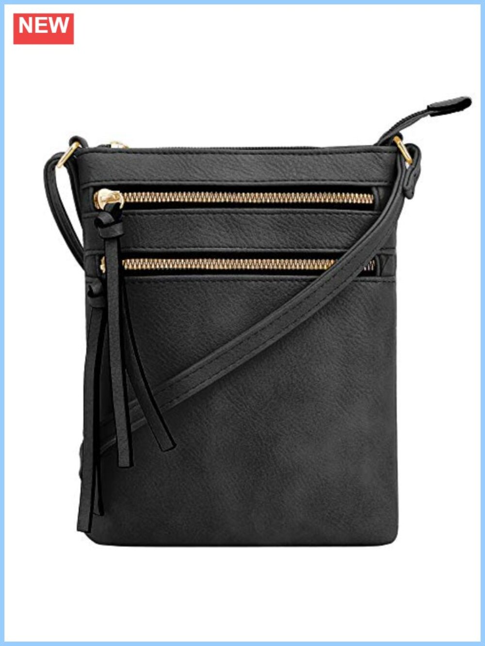 PU Leather Crossbody Purse Multi Pocket Zipper Adjustable Strap